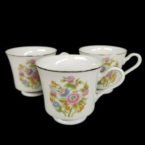 Floral Bouquet Fine China Of Japan Coffee Tea Cup Set of 3 Pink and Blue Flowers